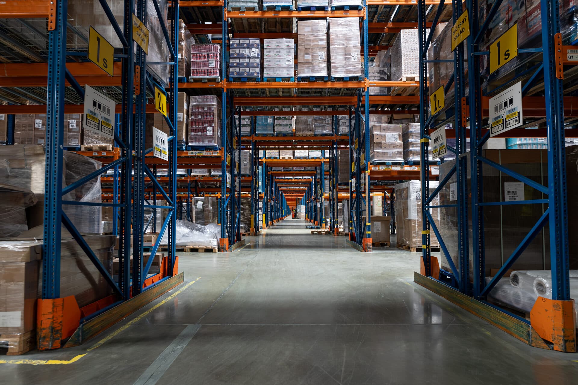Long racking aisle in a HOPI warehouse